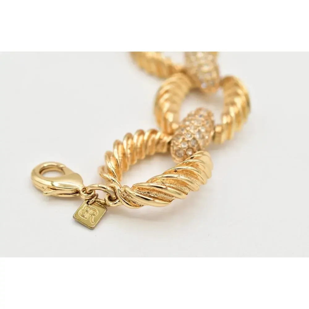 Banana Republic Chain Bracelet Crystal Linked Chunky Gold Tone Signed Y2K Bin4